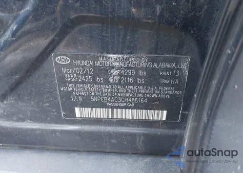 2012 Hyundai Sonata Gls from USA, damaged, VIN 5NPEB4AC3CH486164